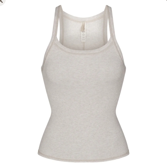 SKIMS Tops - NWT SKIMS Cotton Rib Scoop Tank Heather Oatmeal Limited Edition